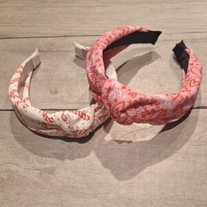 Knotted Fabric Headbands - Pink & Cream Printed Set